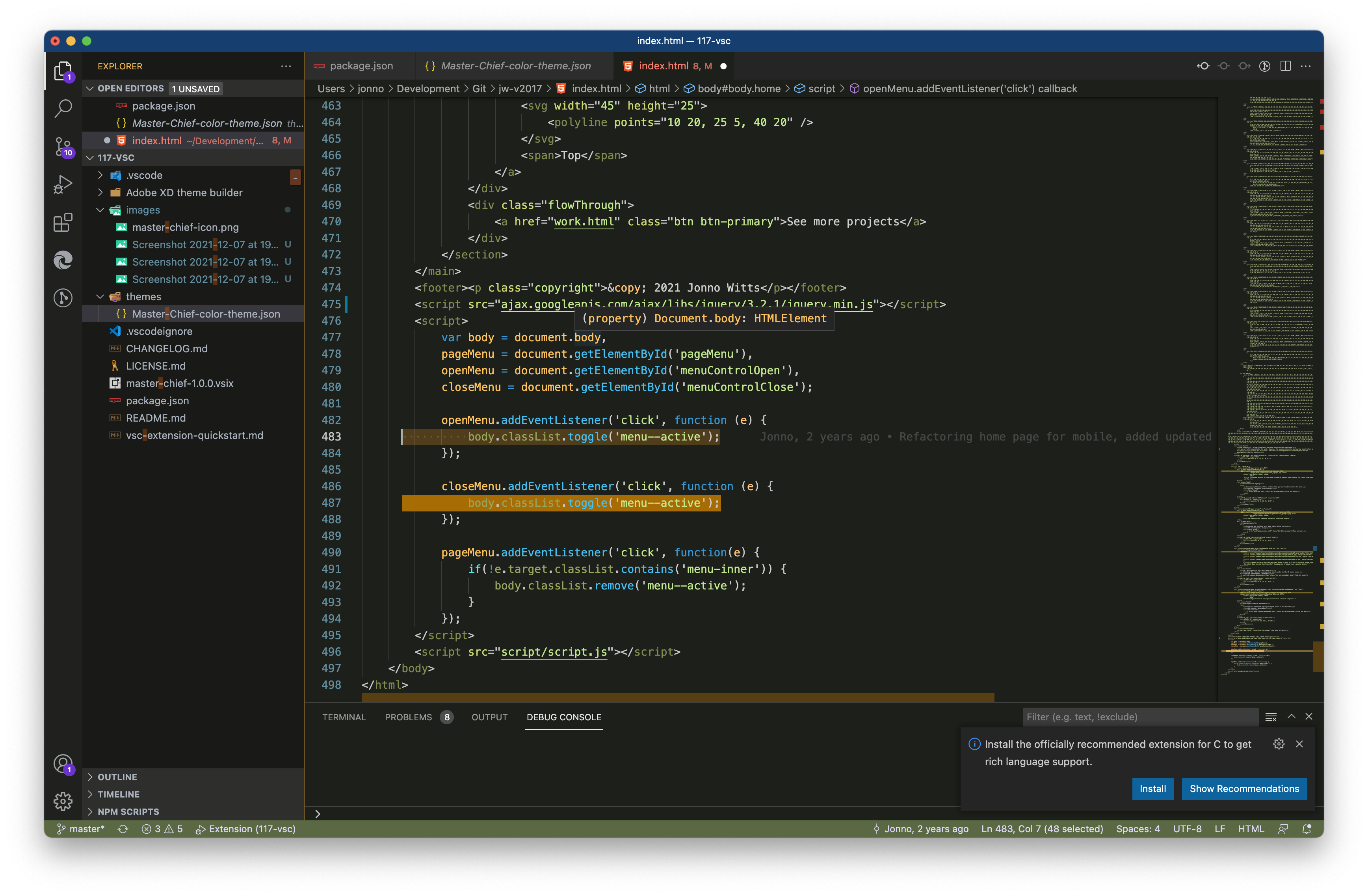 HTML presented with the Master Chief theme